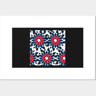 Red, White, and Blue Daisy Mandala Print Posters and Art